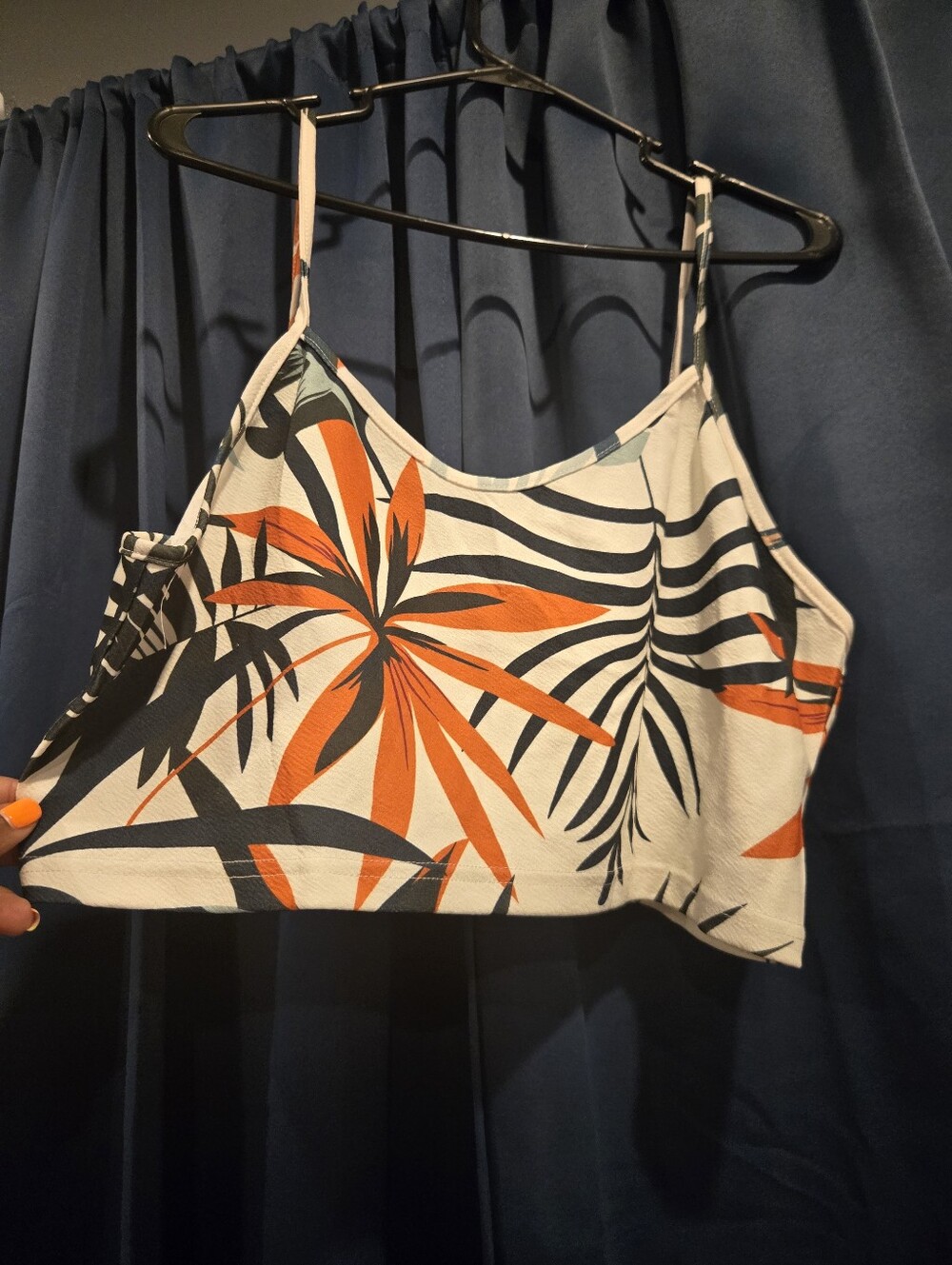 Women's Tropical Print Jumpsuit in White with Black & Orange Leaf Pattern - Picture 5 of 10